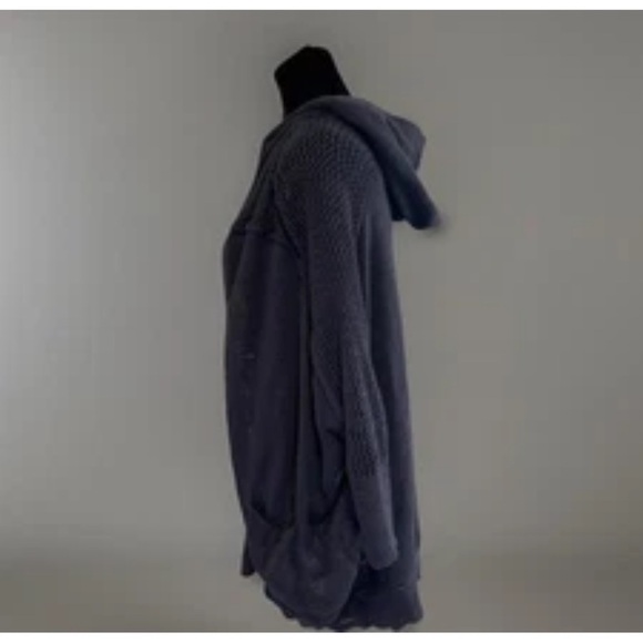 Roxy Sweater Navy Blue Sz M Open Cardigan Hood Mesh Sleeves Cotton Beach 90s Y2K - Picture 3 of 12